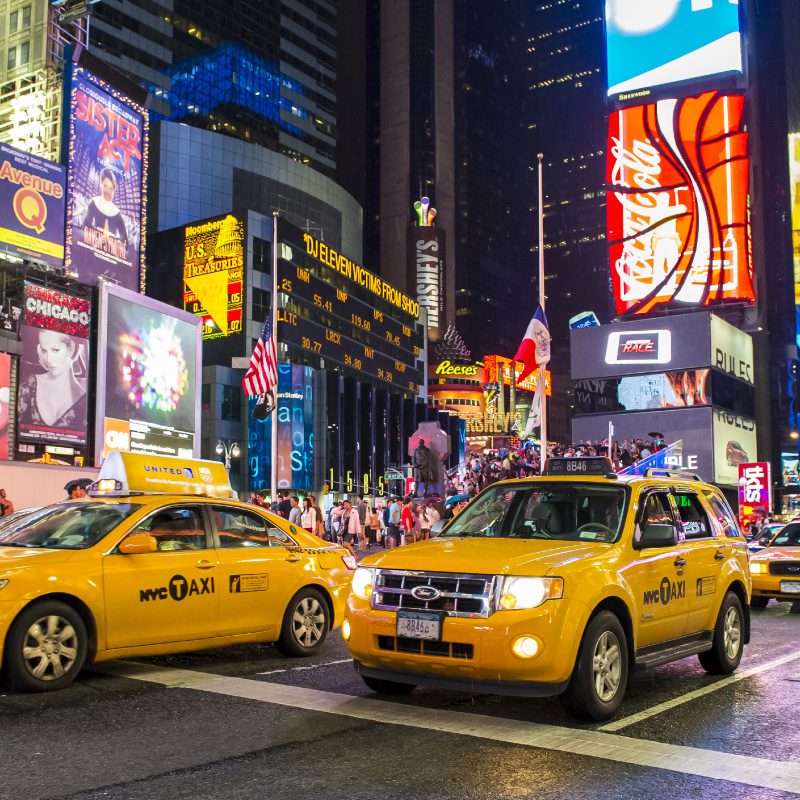 Taxi Cab in New York City at Night